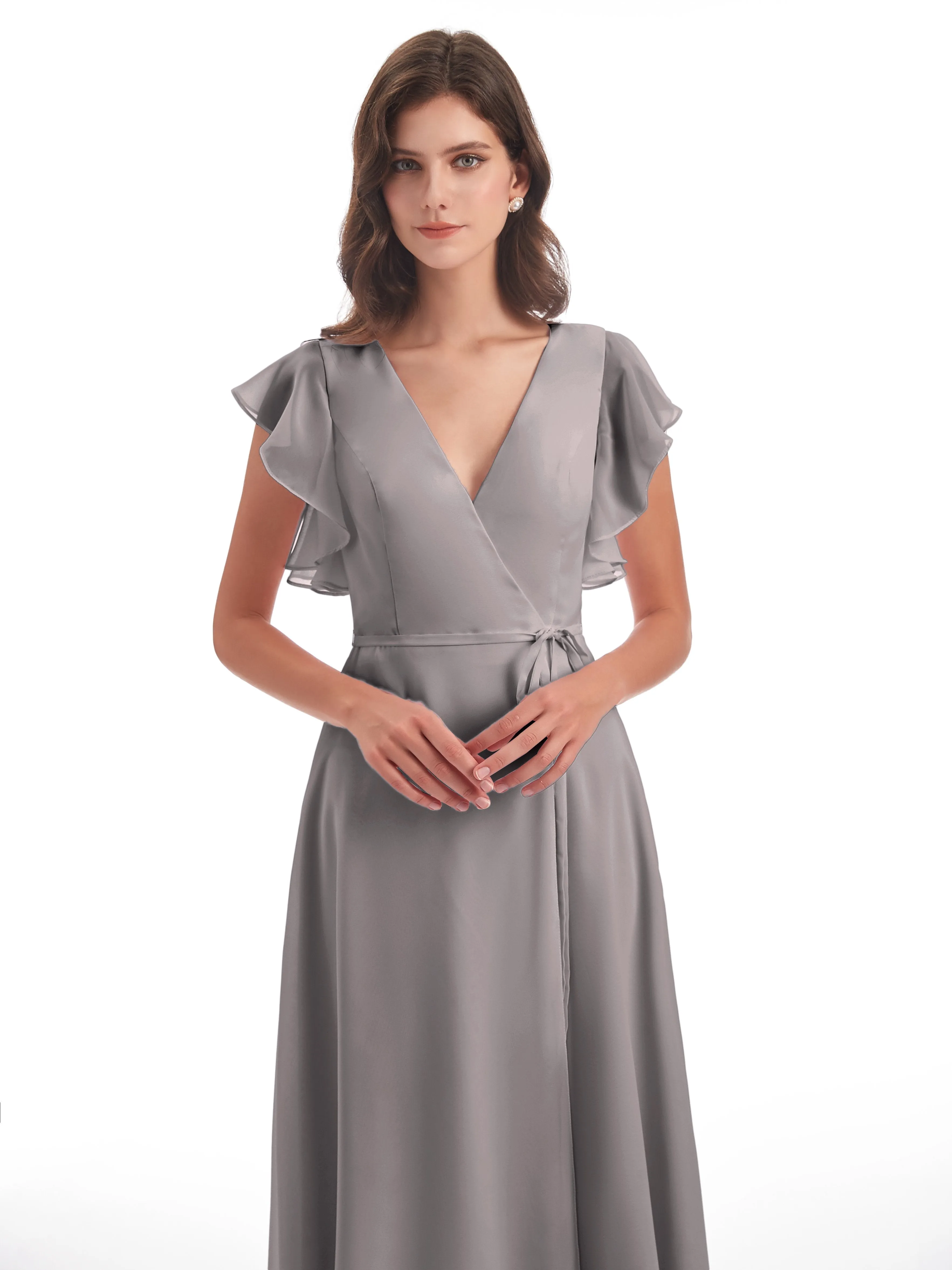 Hope Charming V Neck Long Chiffon Bridesmaid Dresses