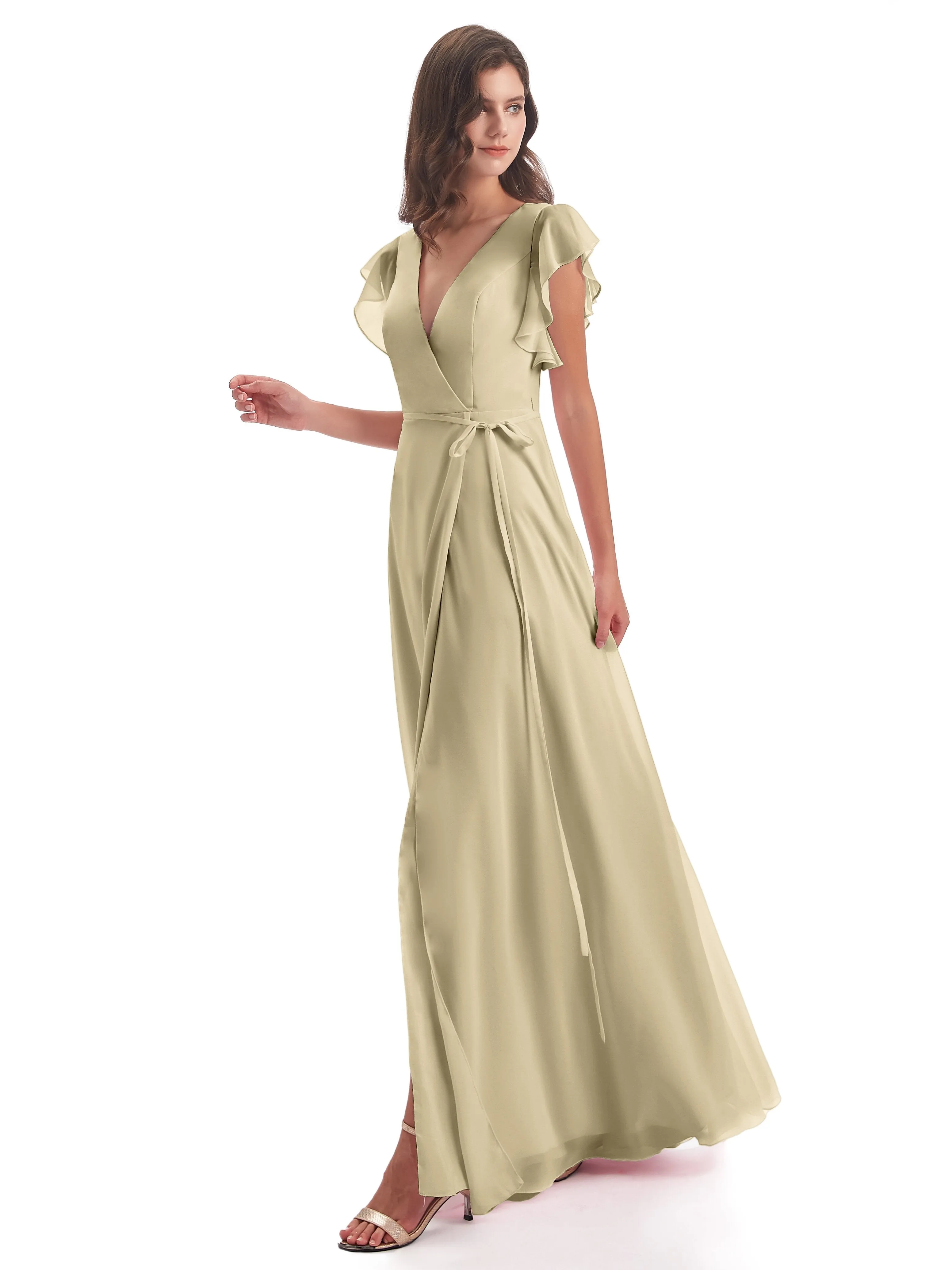 Hope Charming V Neck Long Chiffon Bridesmaid Dresses