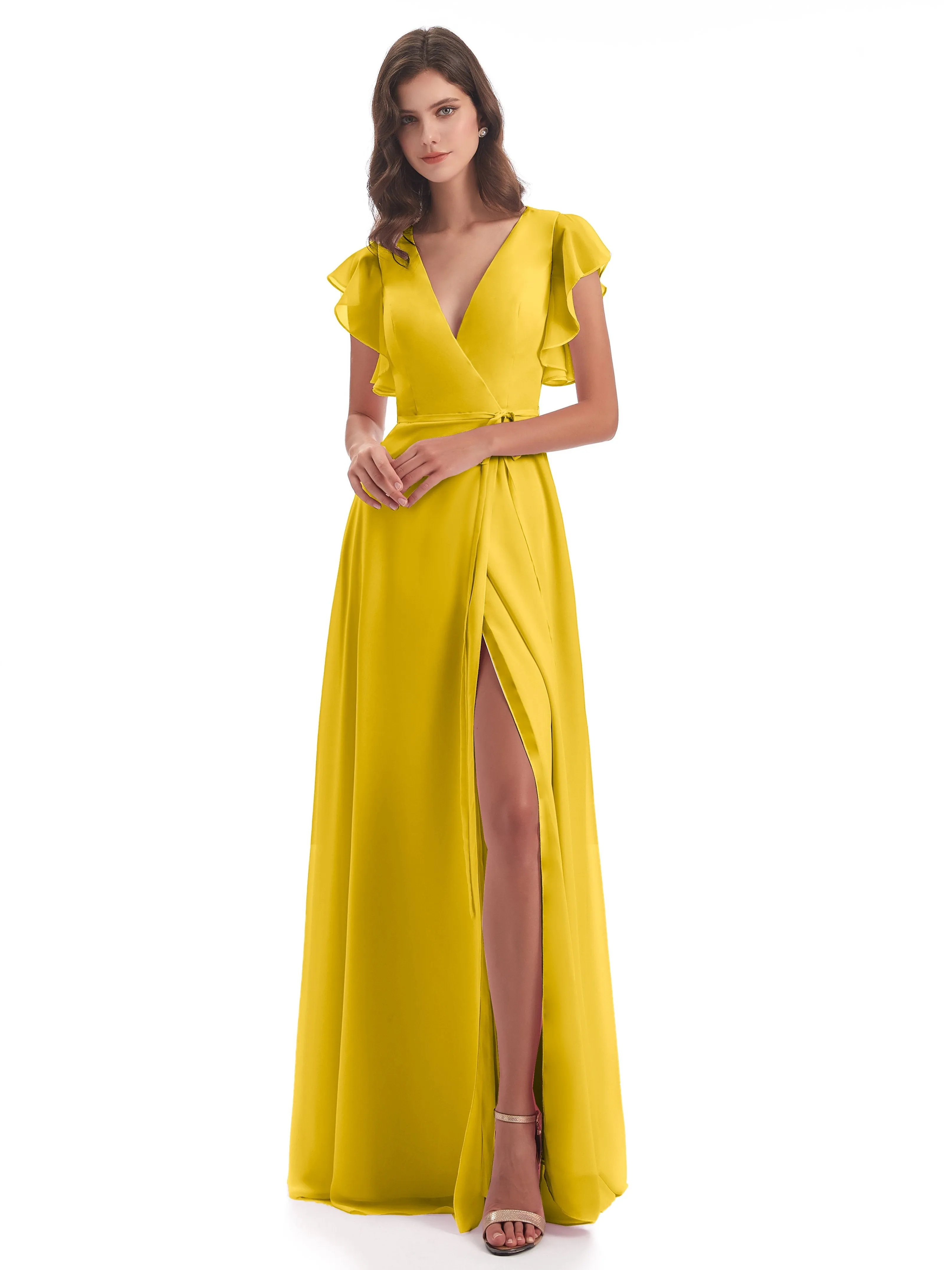 Hope Charming V Neck Long Chiffon Bridesmaid Dresses