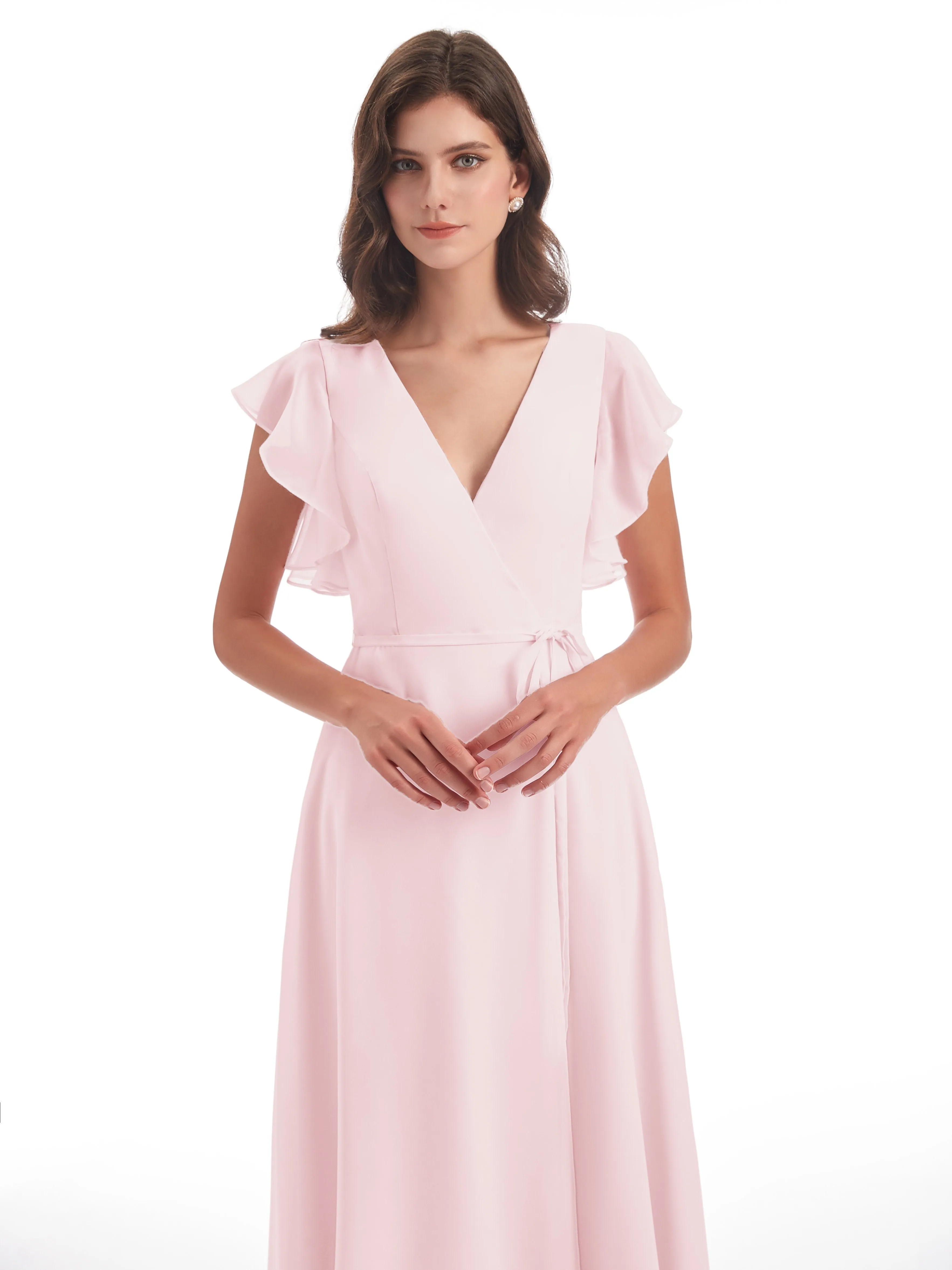 Hope Charming V Neck Long Chiffon Bridesmaid Dresses