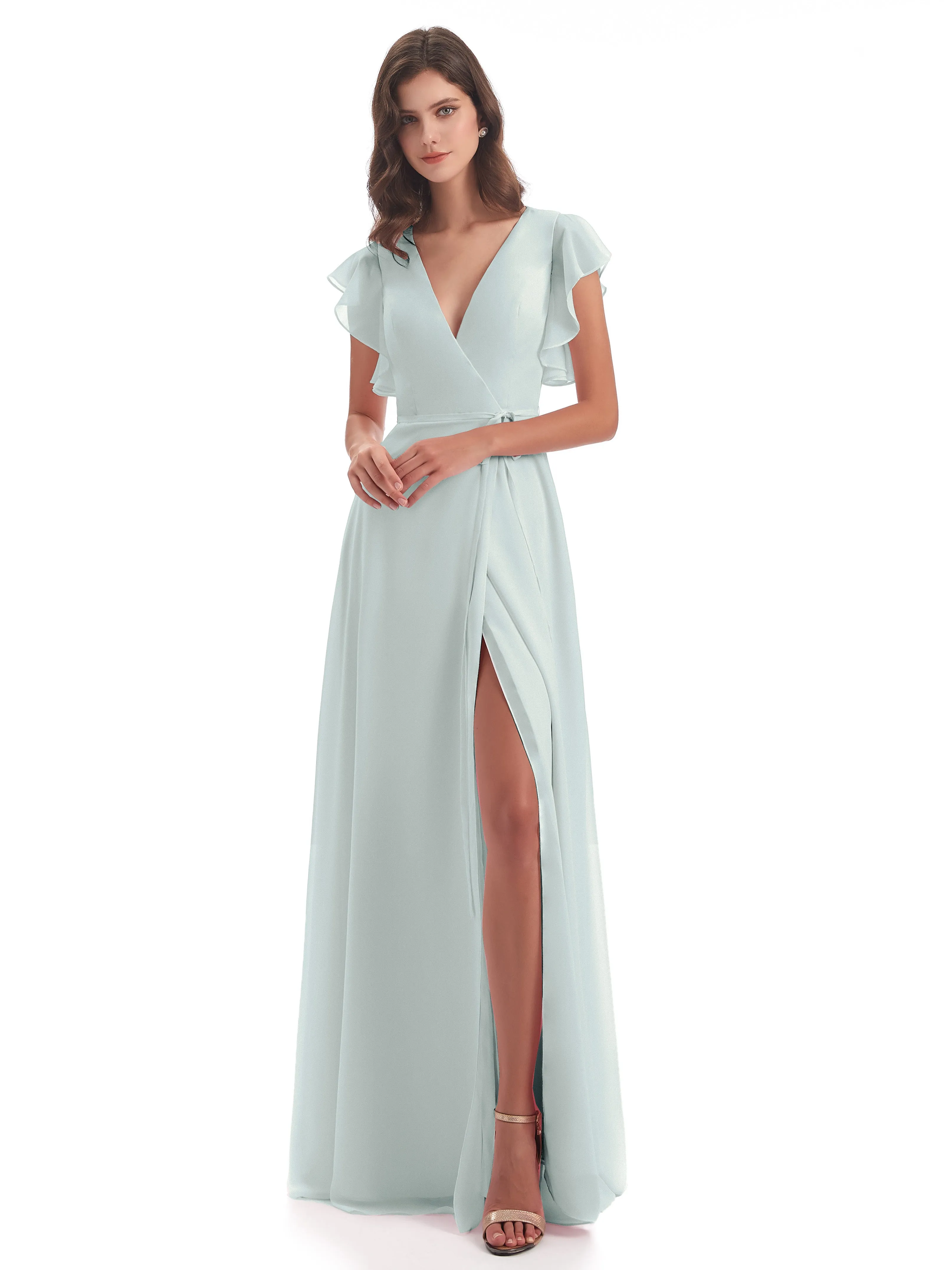 Hope Charming V Neck Long Chiffon Bridesmaid Dresses