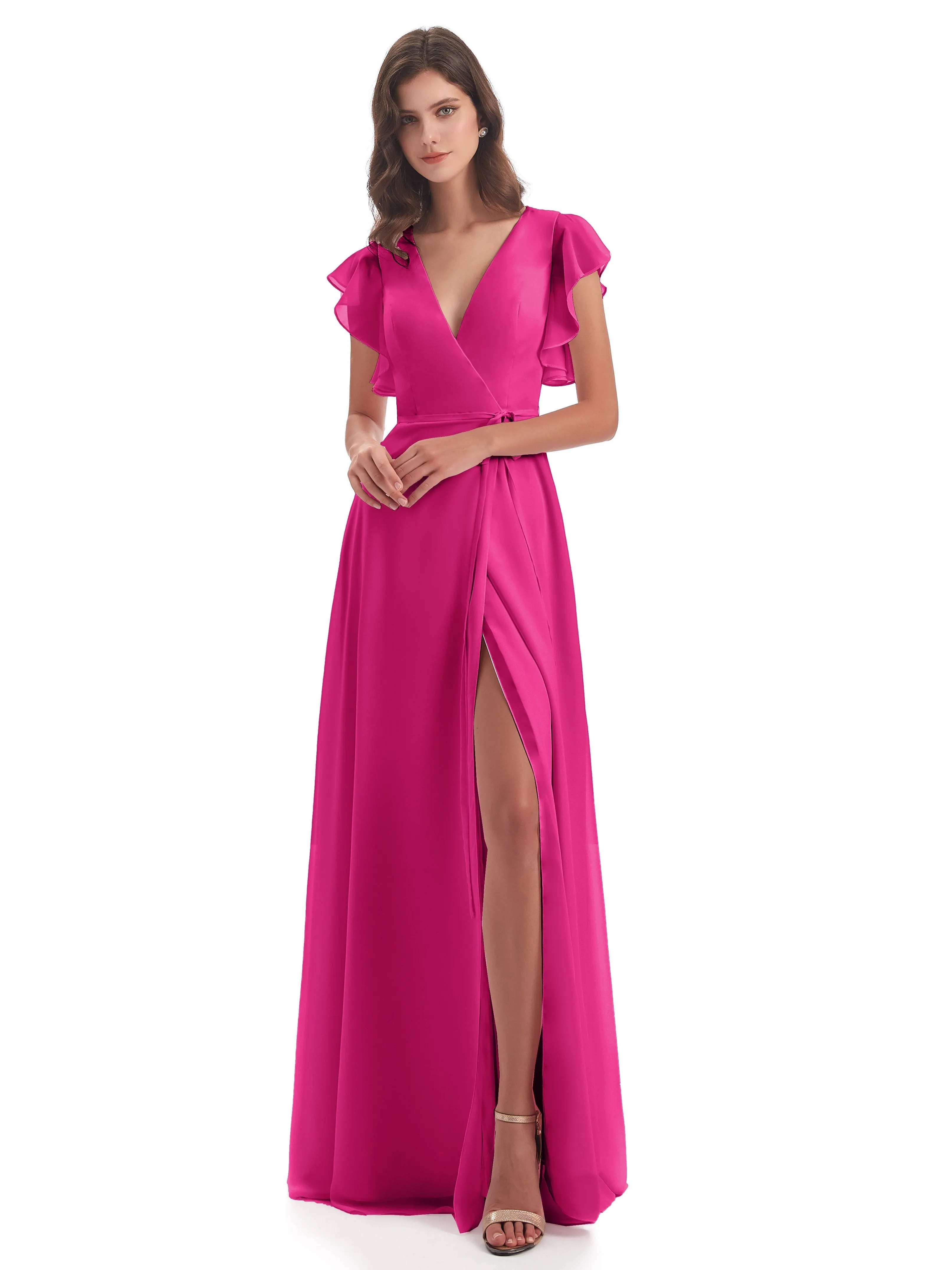 Hope Charming V Neck Long Chiffon Bridesmaid Dresses