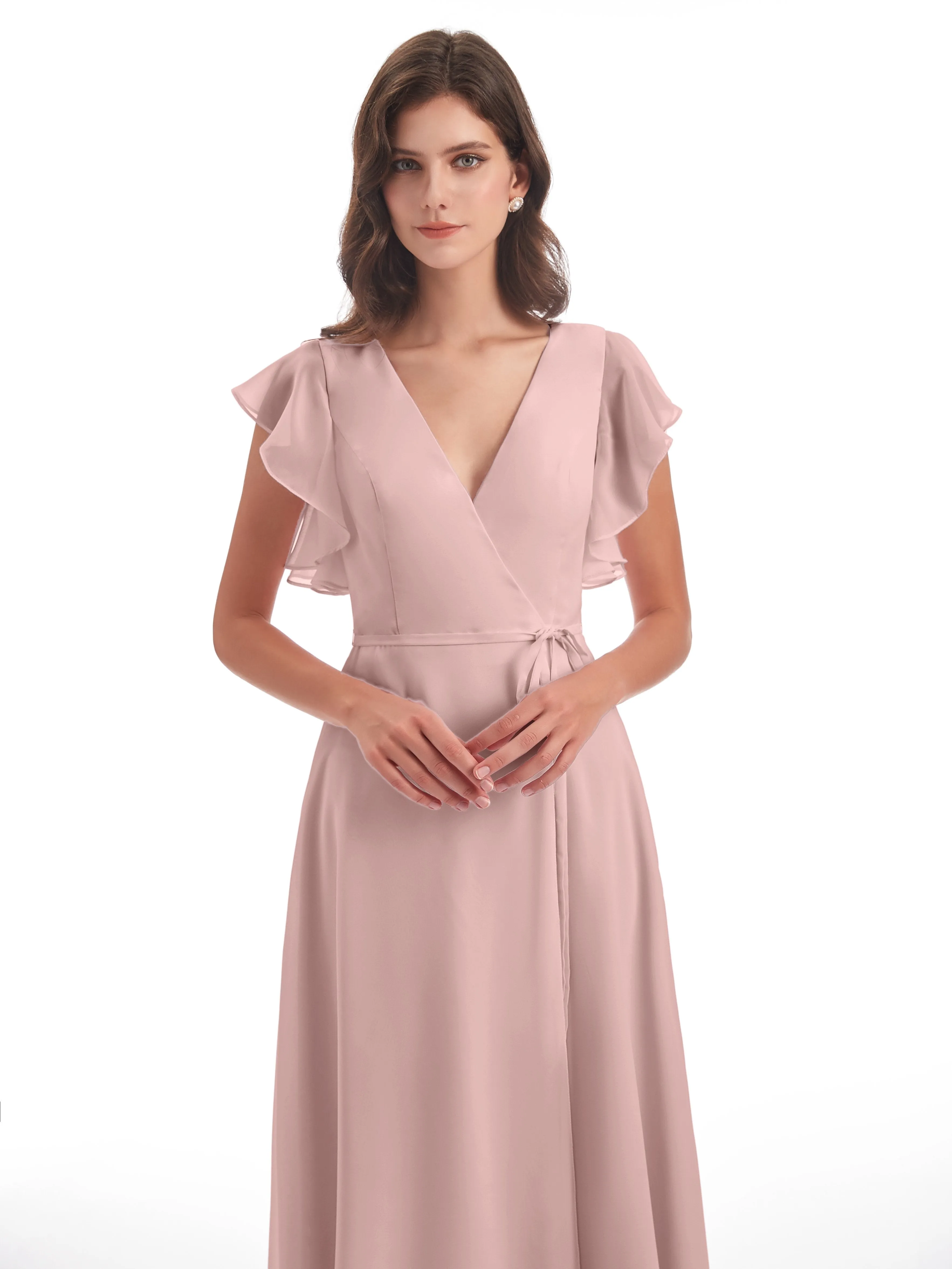 Hope Charming V Neck Long Chiffon Bridesmaid Dresses