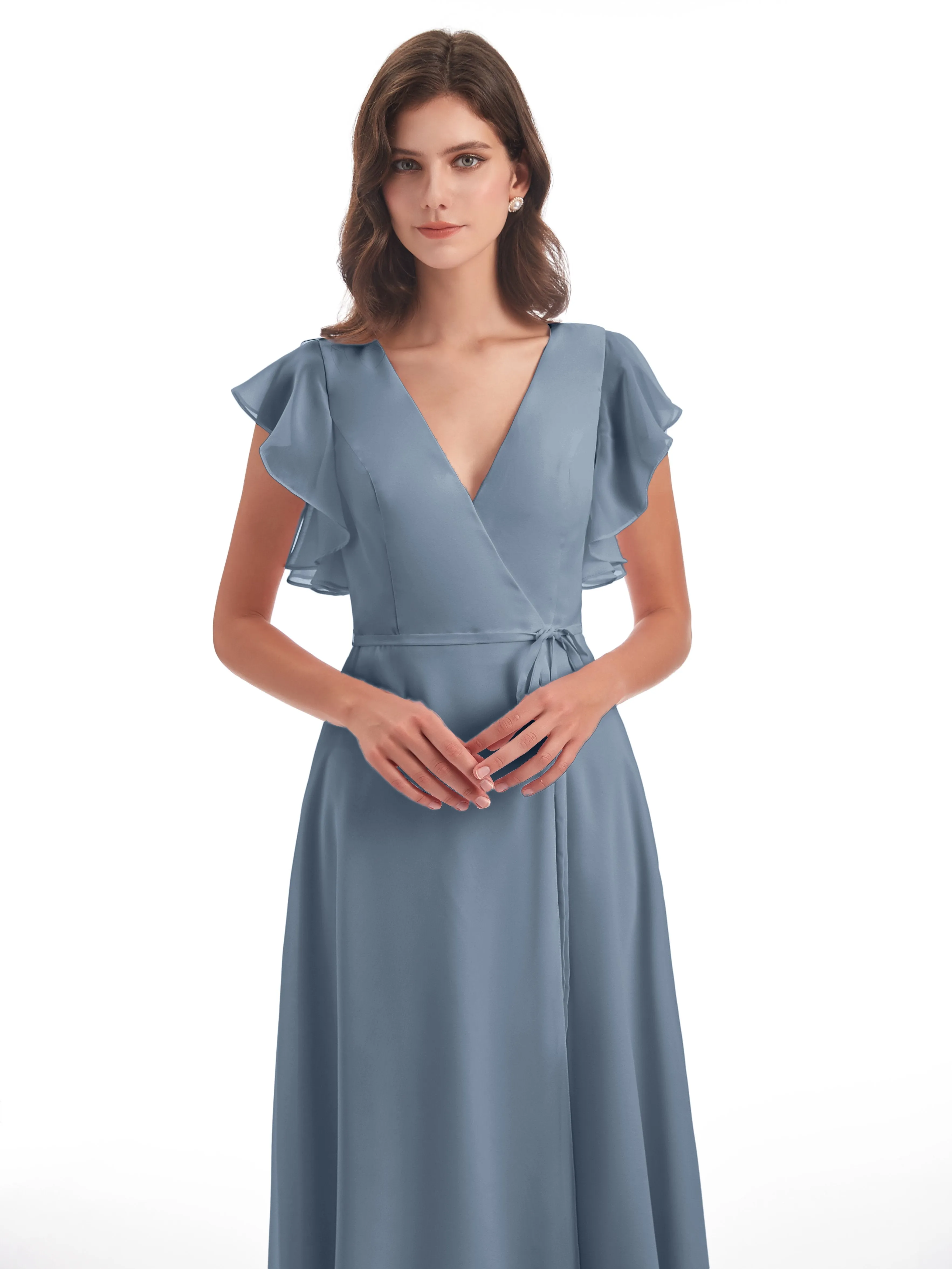 Hope Charming V Neck Long Chiffon Bridesmaid Dresses