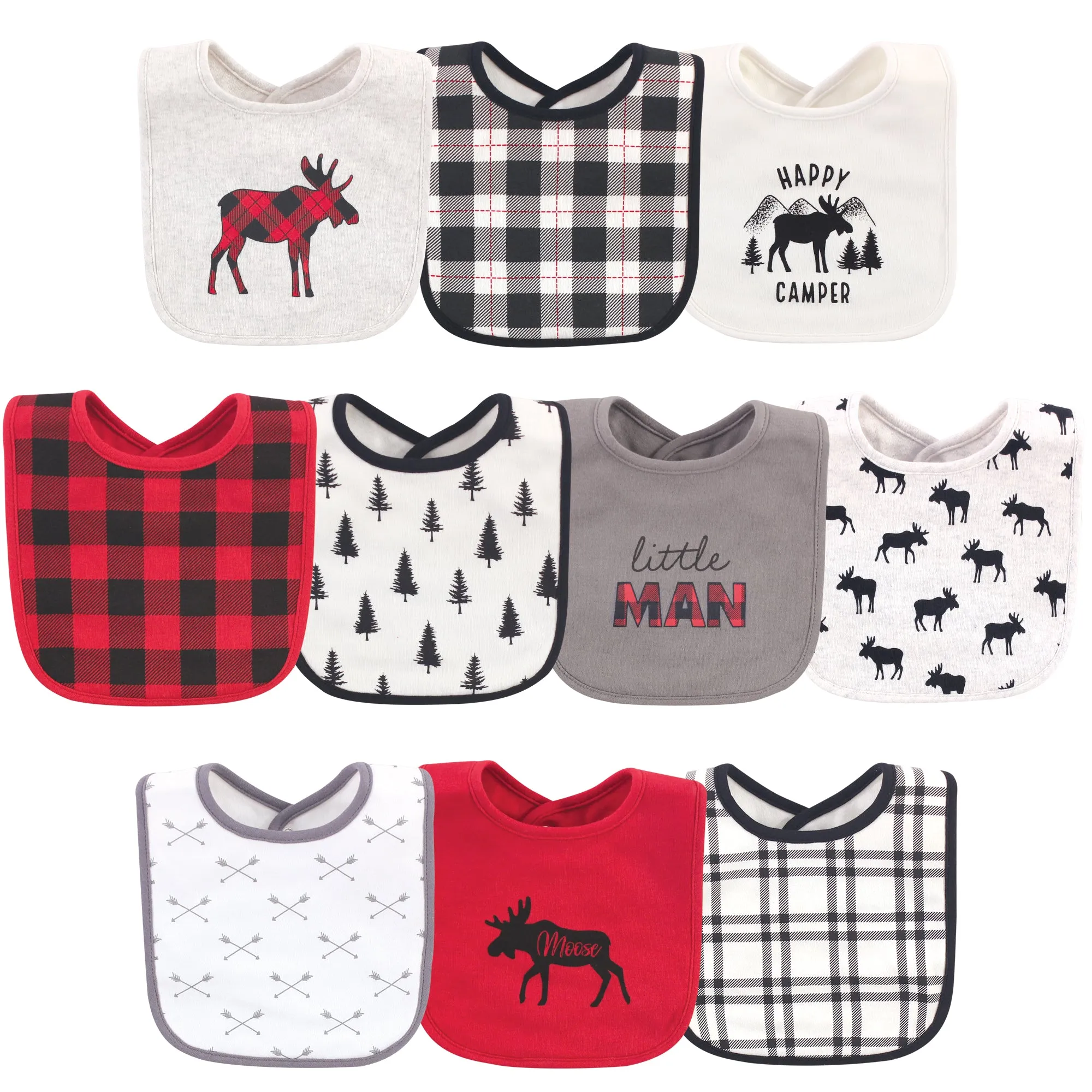 Hudson Baby Cotton Bibs, Buffalo Plaid Moose