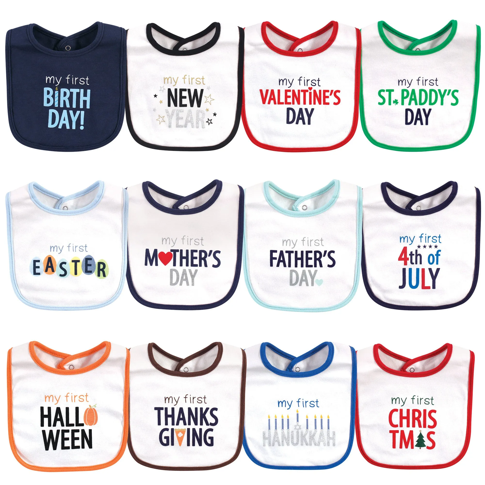 Hudson Baby Cotton Bibs, Holiday Bold Boy