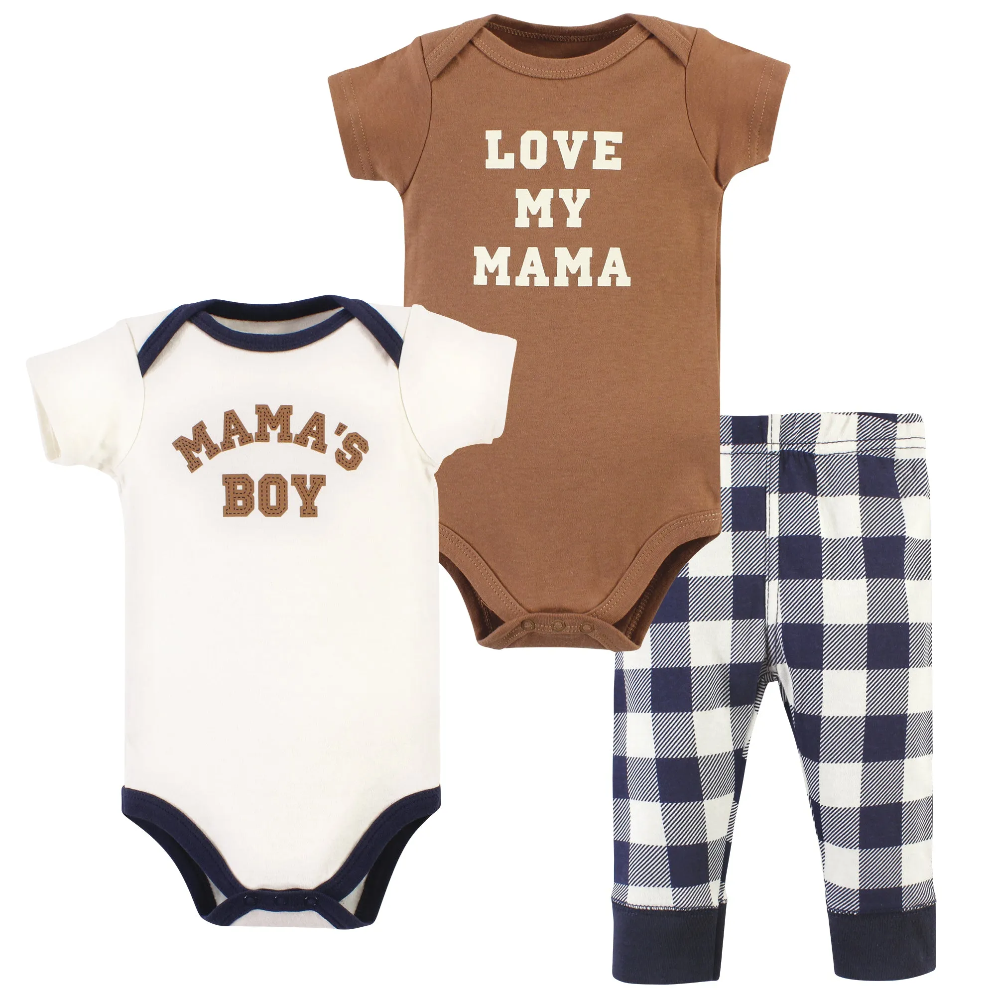 Hudson Baby Cotton Bodysuit and Pant Set, Brown Navy Mamas Boy Short-Sleeve