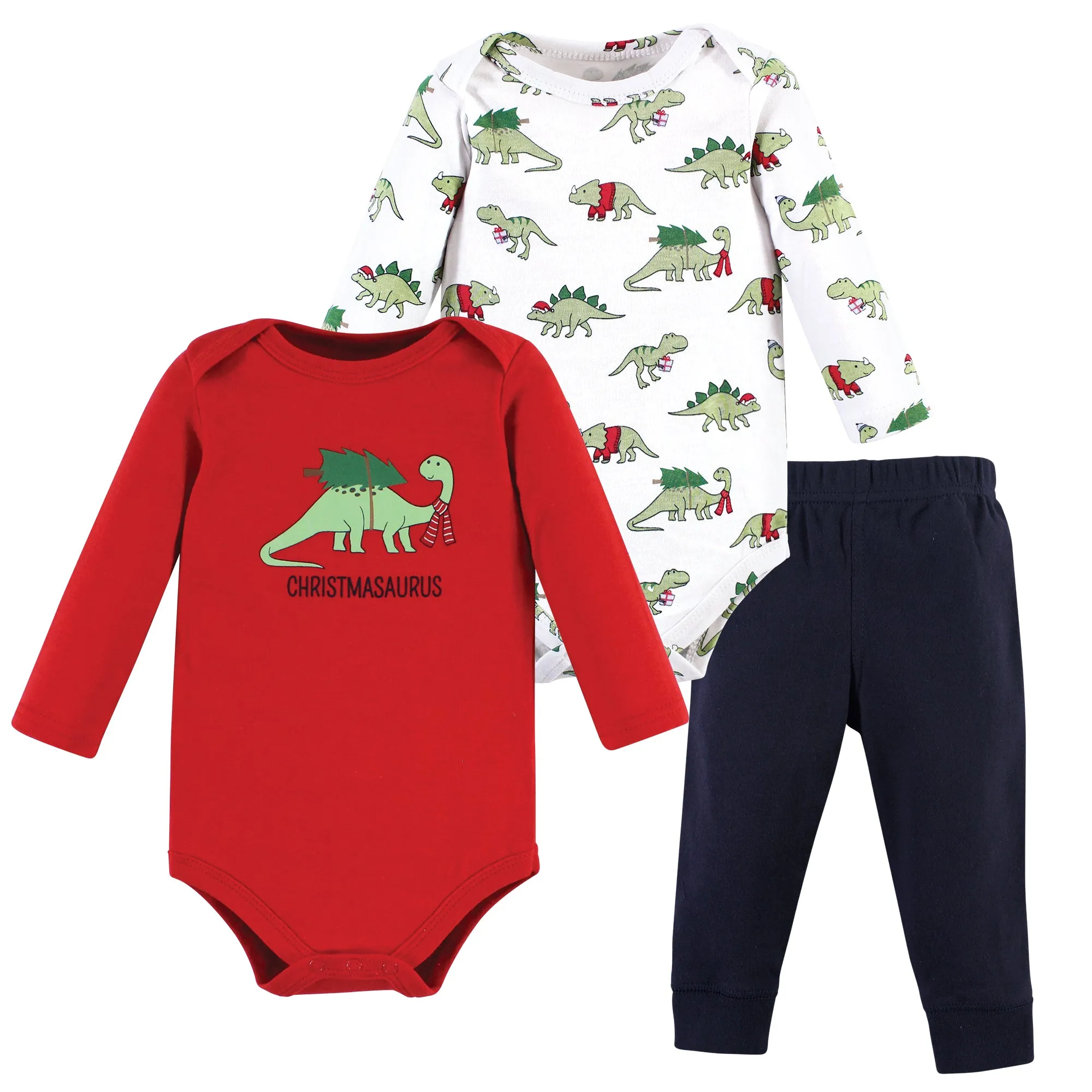 Hudson Baby Cotton Bodysuit and Pant Set, Christmasaurus