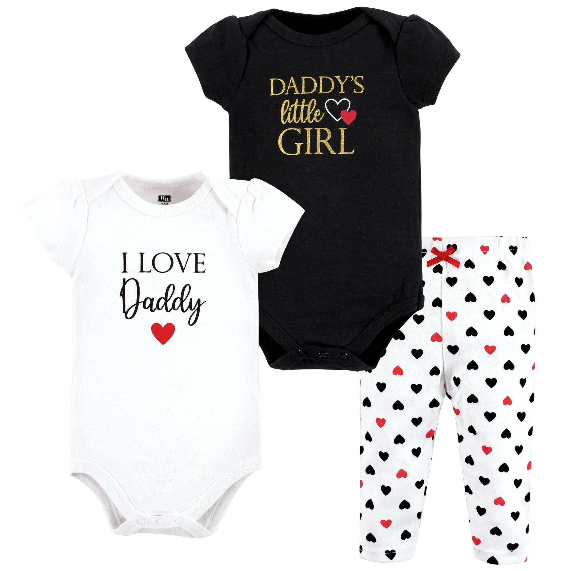 Hudson Baby Cotton Bodysuit and Pant Set, Girl Daddy Red Black