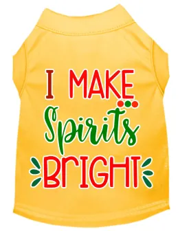 I Make Spirits Bright Screen Print Dog Shirt Yellow Sm