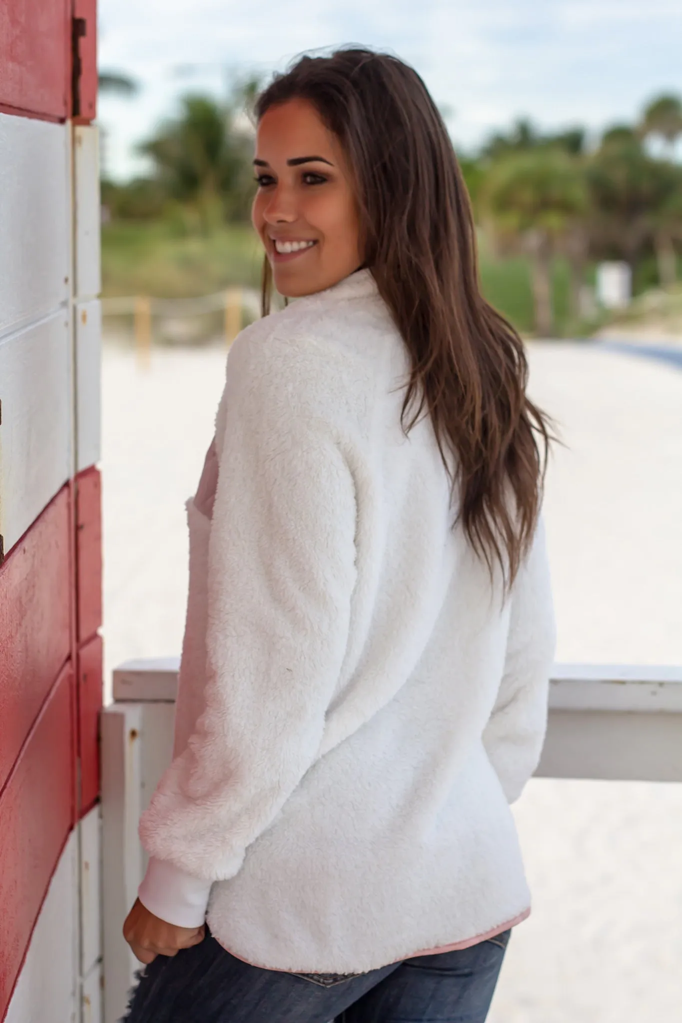 Ivory and Blush Fuzzy Pullover