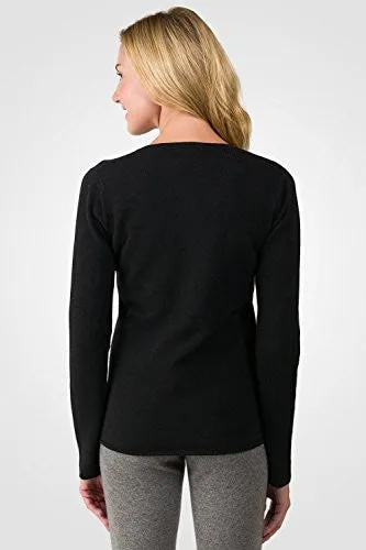 JENNIE LIU Women's 100% Pure Cashmere Long Sleeve Pullover V Neck Sweater (M, Black)