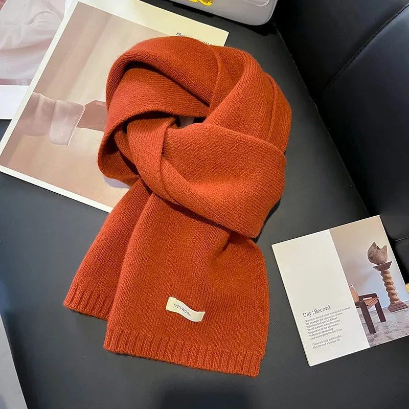 Knitted Scarf Women 100% Wool Winter Warm Scarves Bright Solid Color Design Thickened Shawl Soft Cashmere Pashmina Neck 2023 NEW