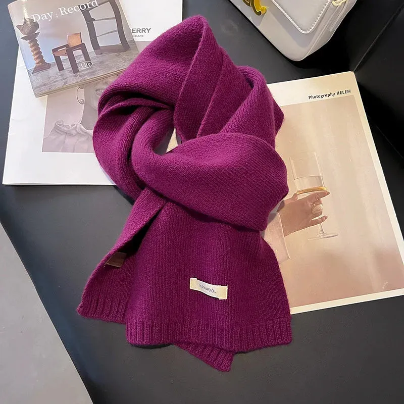 Knitted Scarf Women 100% Wool Winter Warm Scarves Bright Solid Color Design Thickened Shawl Soft Cashmere Pashmina Neck 2023 NEW