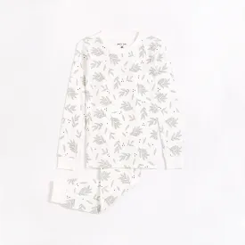 Laurel Leaves Print on Off White PJ Set