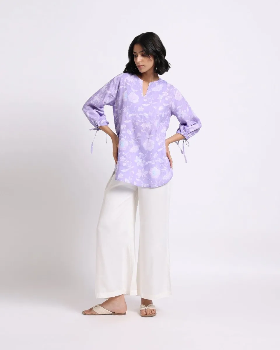 Lavender Bloom Print Linen Blouse