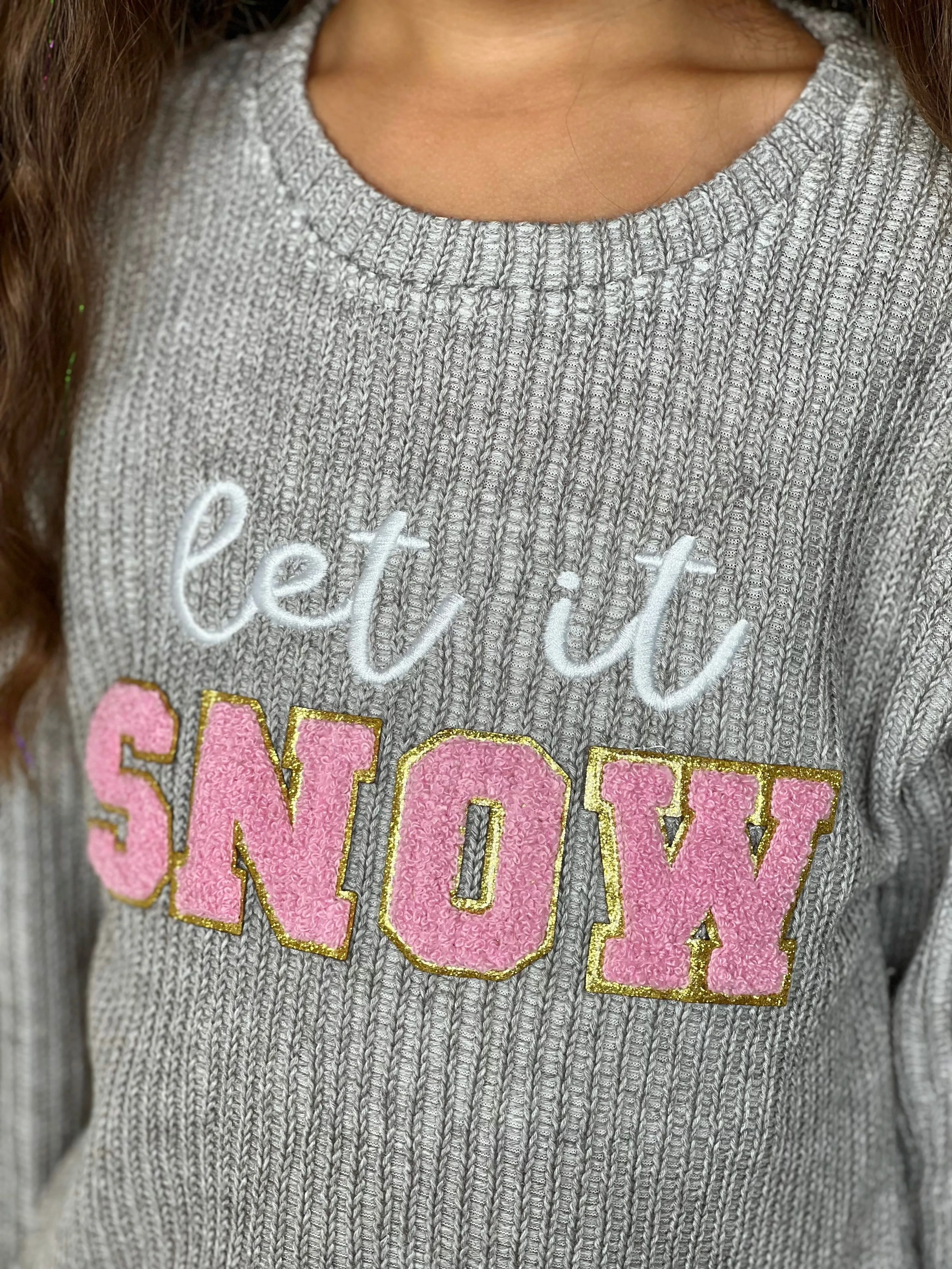 Let It Snow Sweater And Pink Dazzling Sequin Legging Set