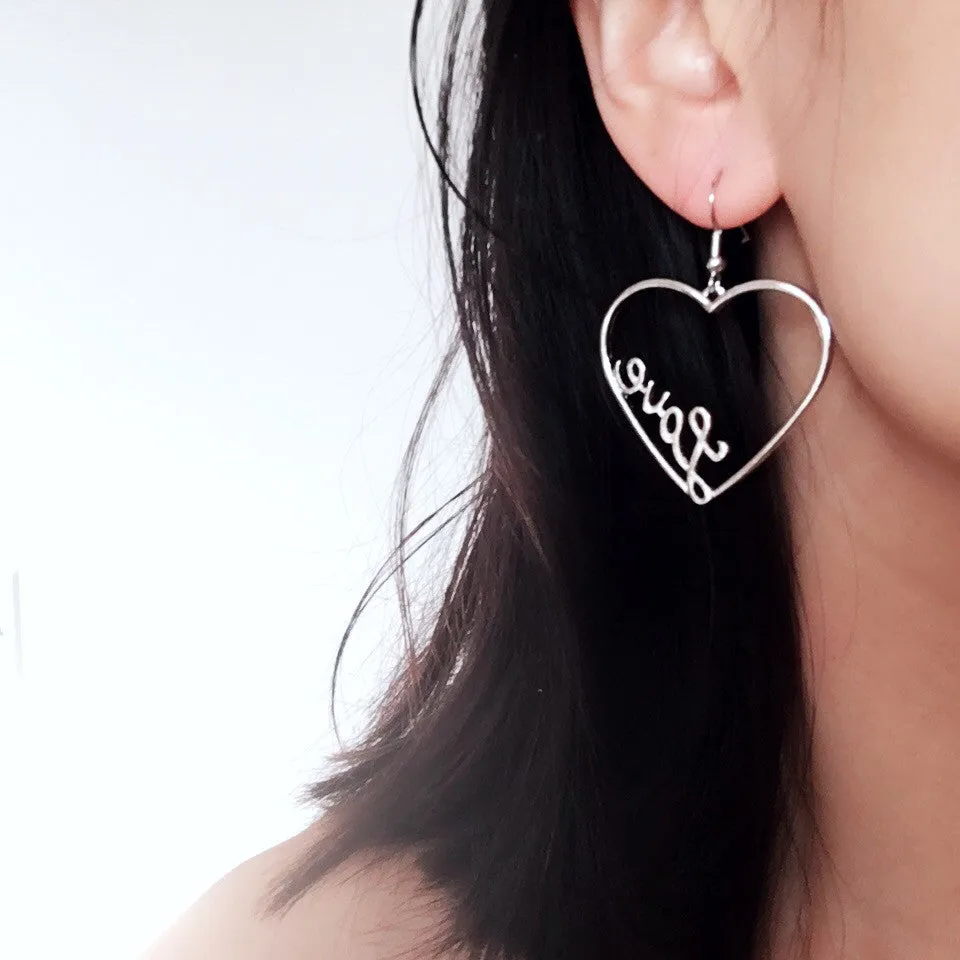 LETTER LOVE HEART PENDANT EARRINGS