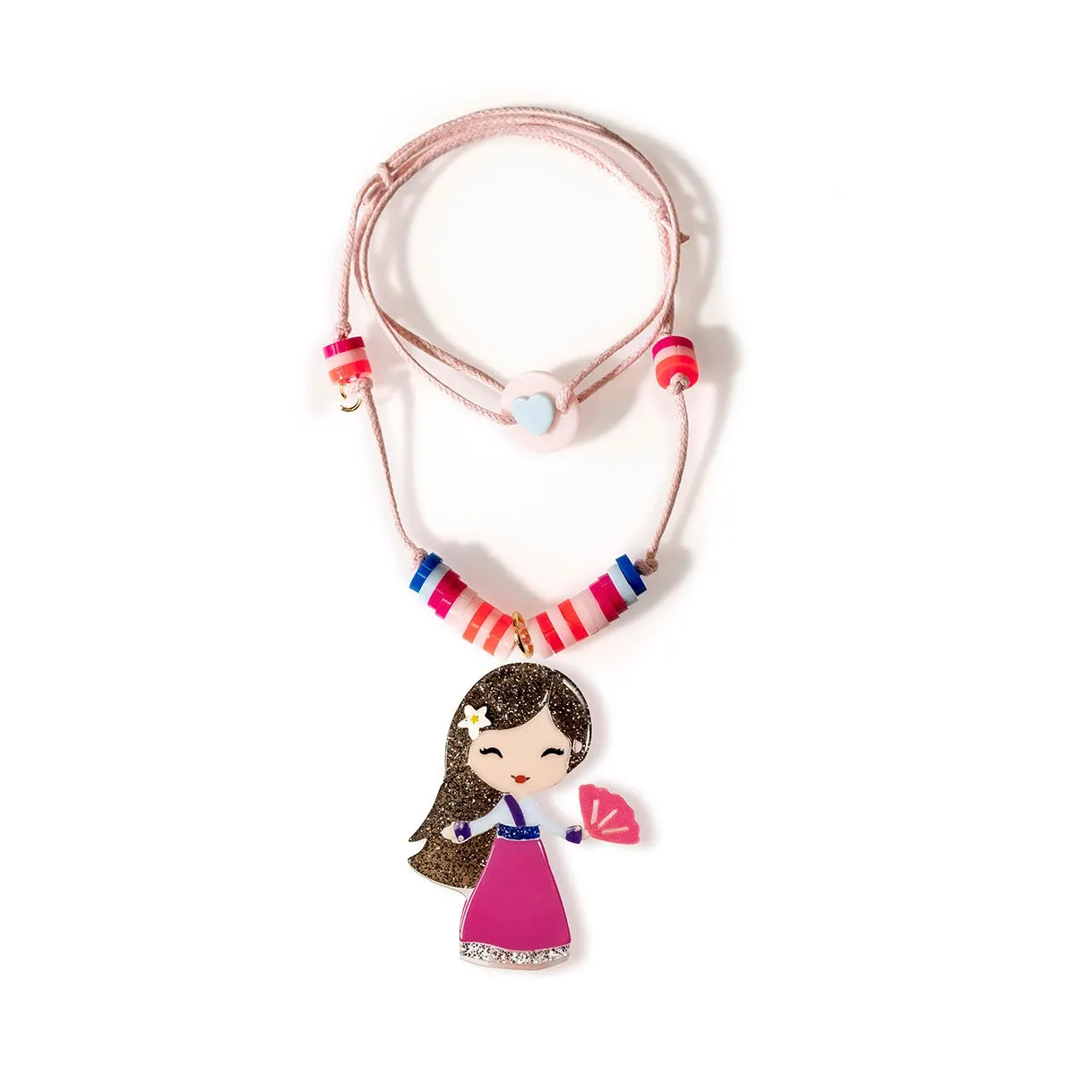 Lilies & Roses Cute Doll Necklace - Doll with Fan