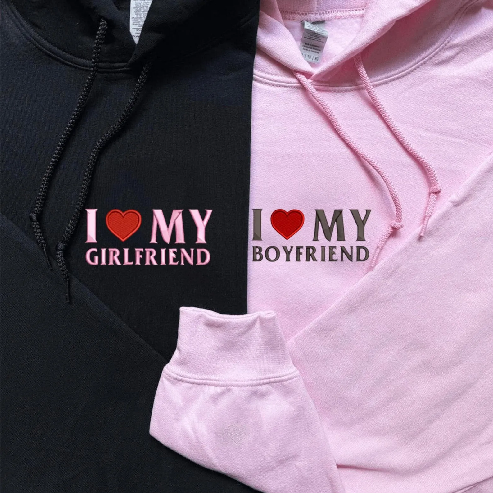 Matching Couple Hoodies -  "I Love My Boyfriend/Girlfriend" Custom Embroidered Sweatshirts For Couples