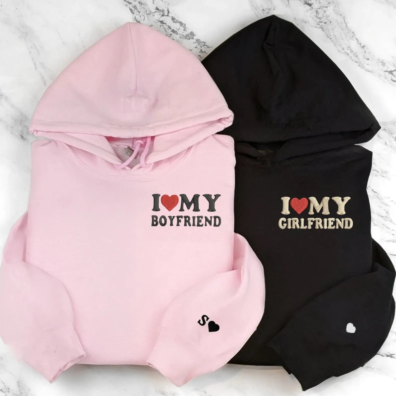 Matching Couple Hoodies -  "I Love My Boyfriend/Girlfriend" Custom Embroidered Sweatshirts For Couples