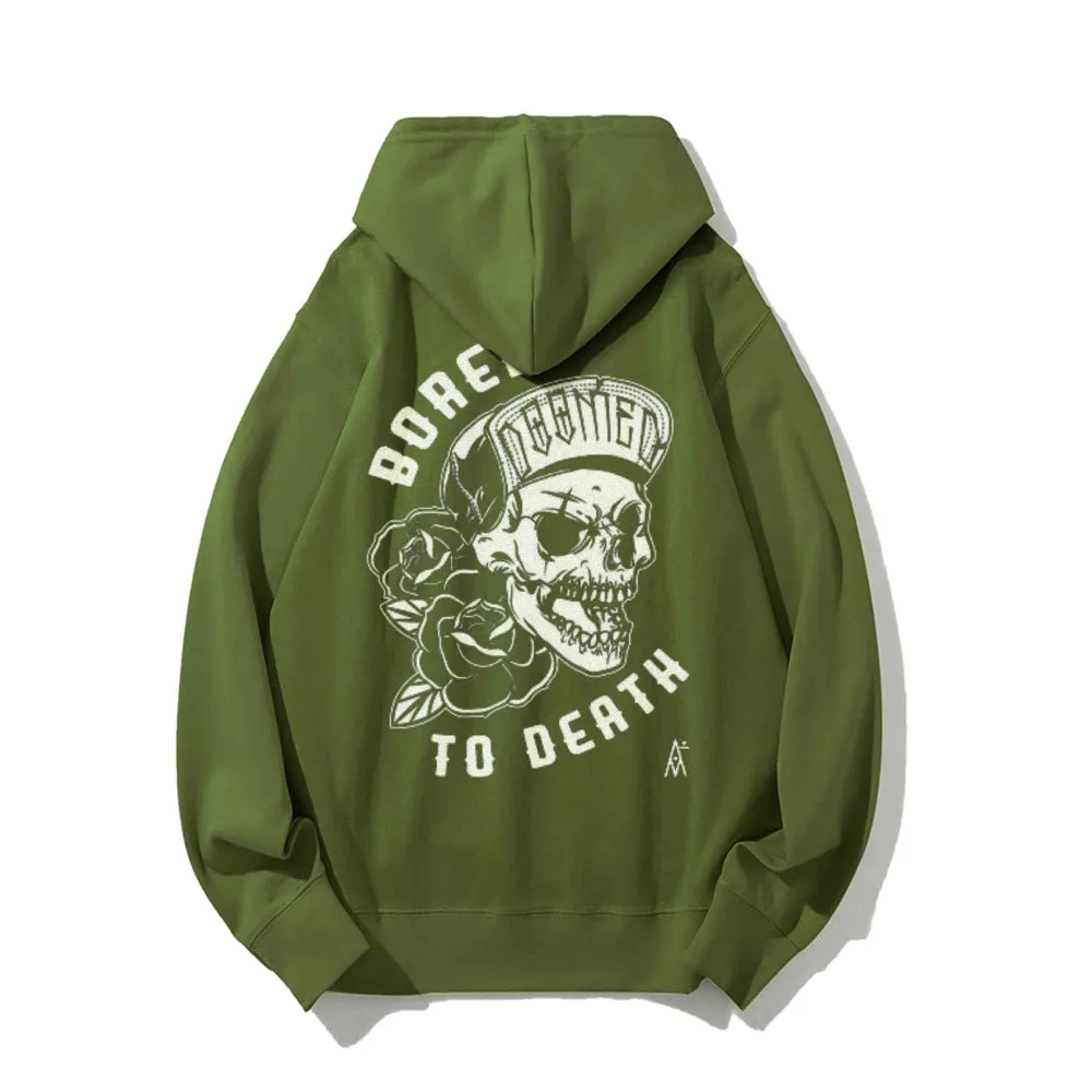 Mens BORED TO DEATH Skull Graphic Hoodies