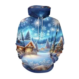 Mens Christmas Winter Snow House Graphic Pullover With Kangaroo Pocket Hoodies