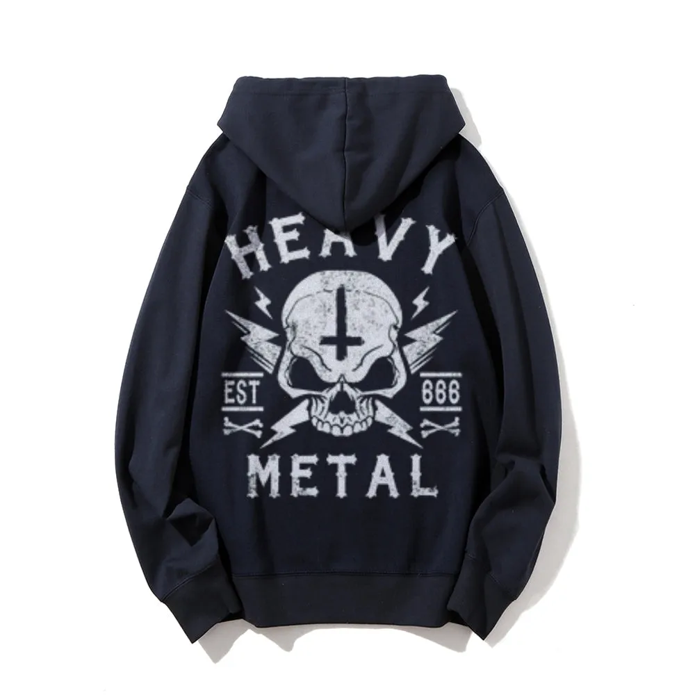 Mens Heavy Metal Skull Graphic Pullover Hoodies