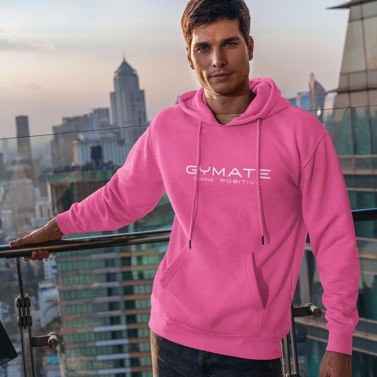 Mens Pink Hoodies Designer Gymate Original Think Positive [ctr/lge]