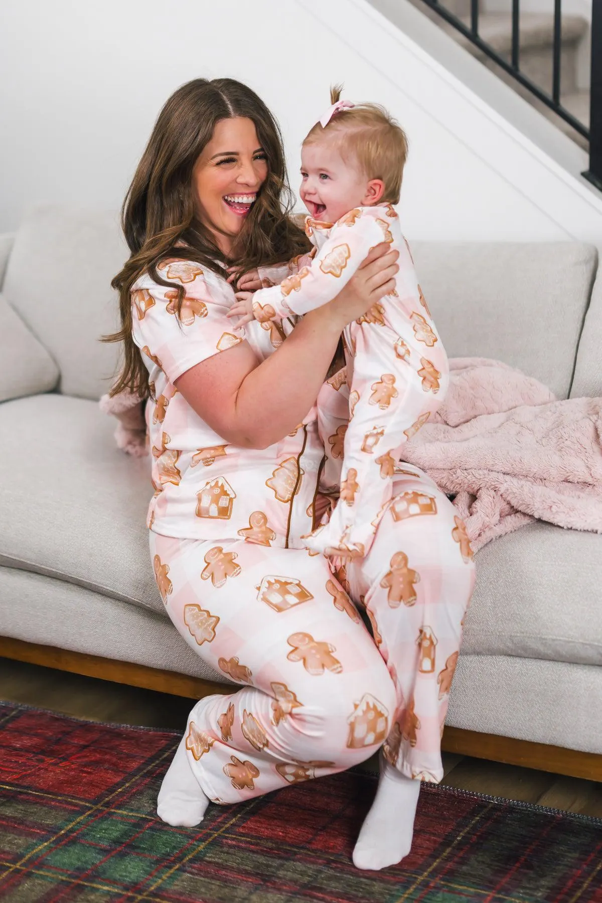 Mom & Me - Pink Checkered Gingerbread Pajamas