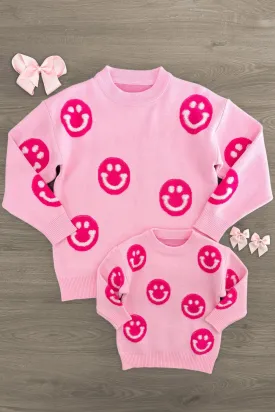 Mom & Me - Pink Smiley Face Sweater