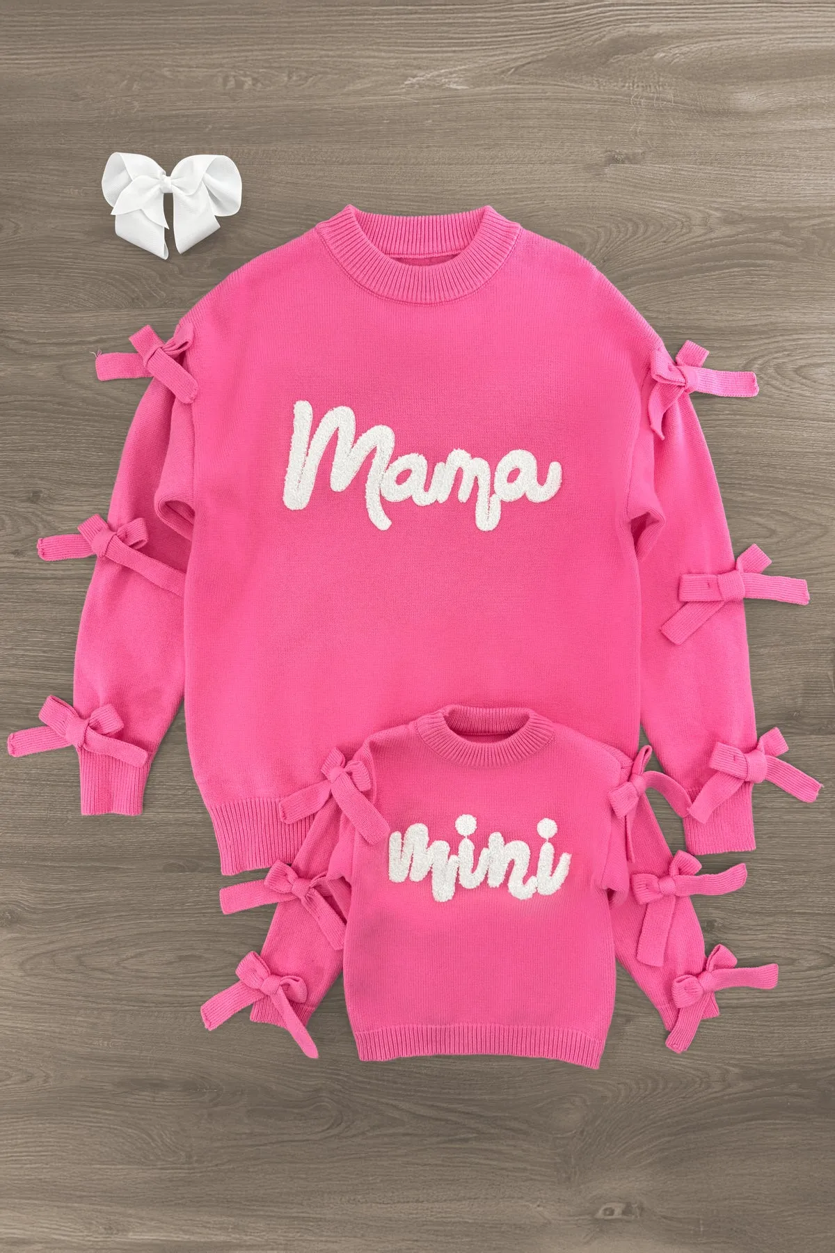 Mom & Me - "Mama & Mini" Pink Bow Sweater