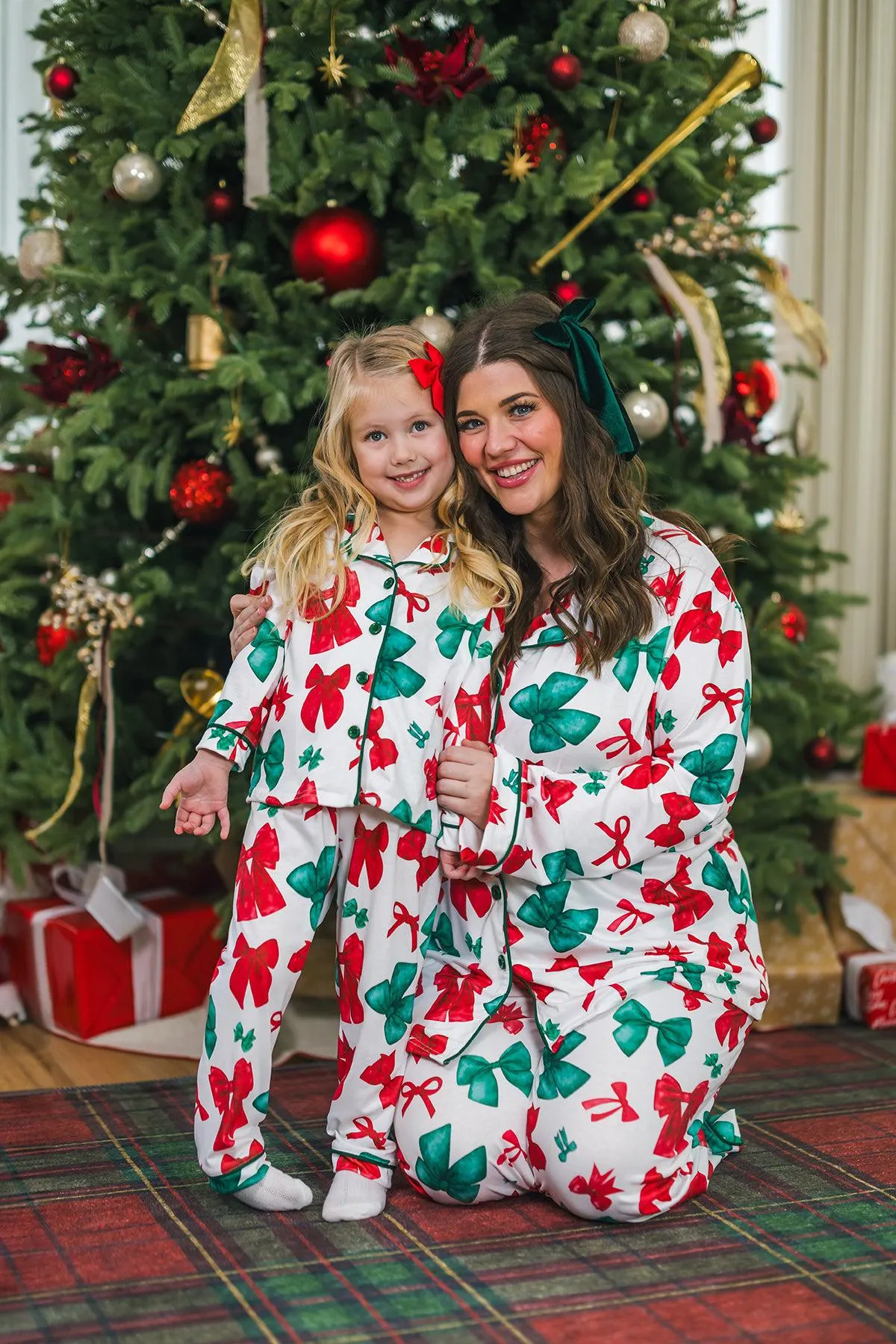 Mom & Me - Red & Green Bow Pajamas