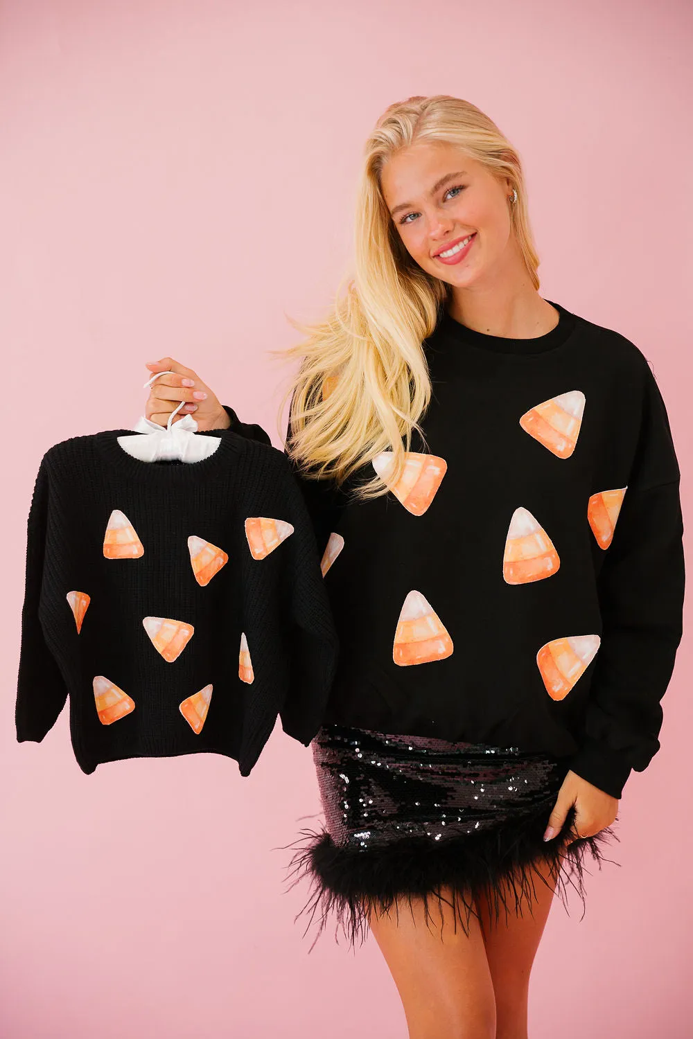 MOM   MINI KIDS CANDY CORN BLACK SWEATERS