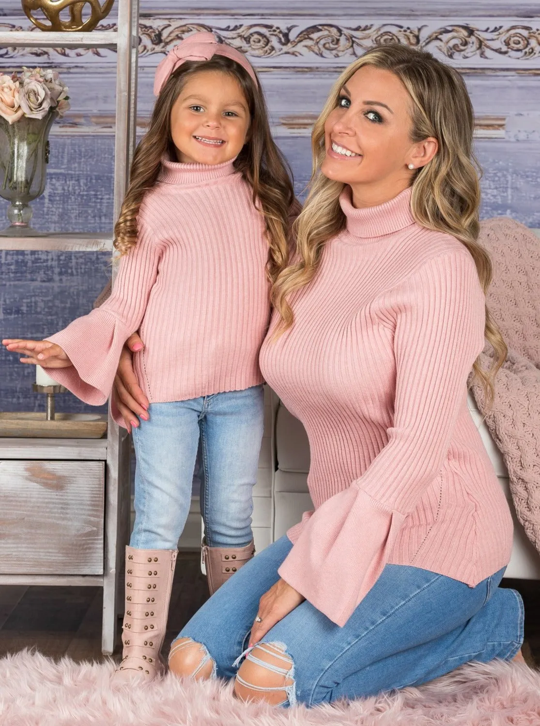 Mommy and Me Boho Sleeve Turtleneck Sweater