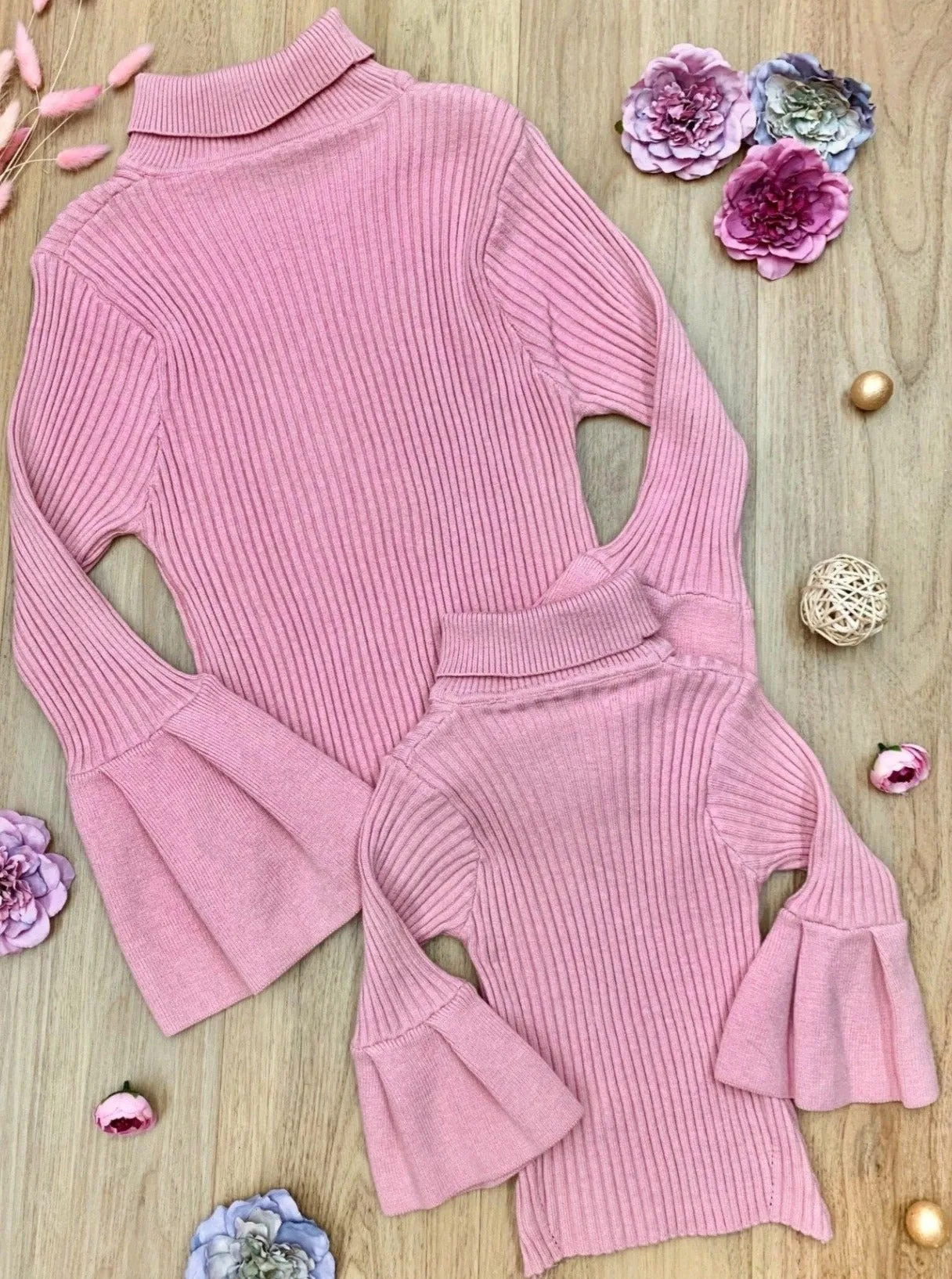 Mommy and Me Boho Sleeve Turtleneck Sweater