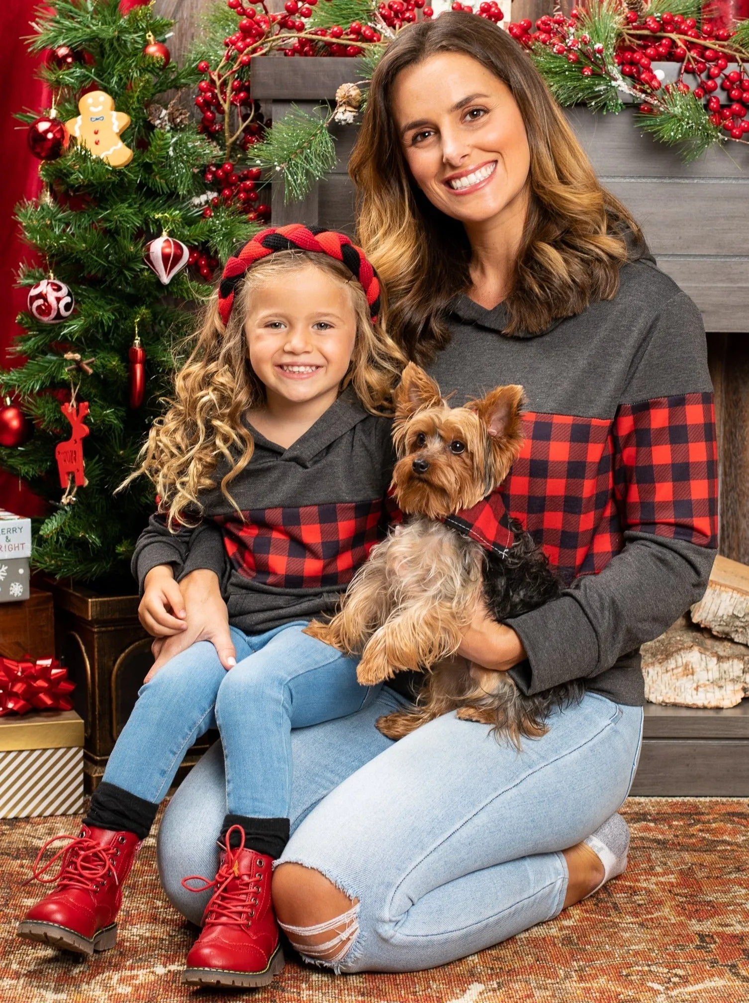 Mommy and Me Buffalo Plaid Colorblock Hoodie