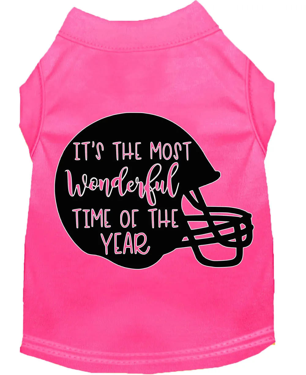 Most Wonderful Time Of The Year (football) Screen Print Dog Shirt Bright Pink Xl