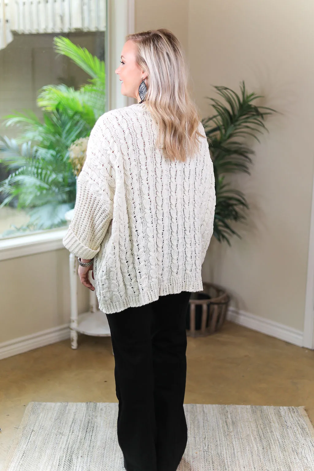 On My Level Chenille Cable Knit Pullover Sweater in Ivory