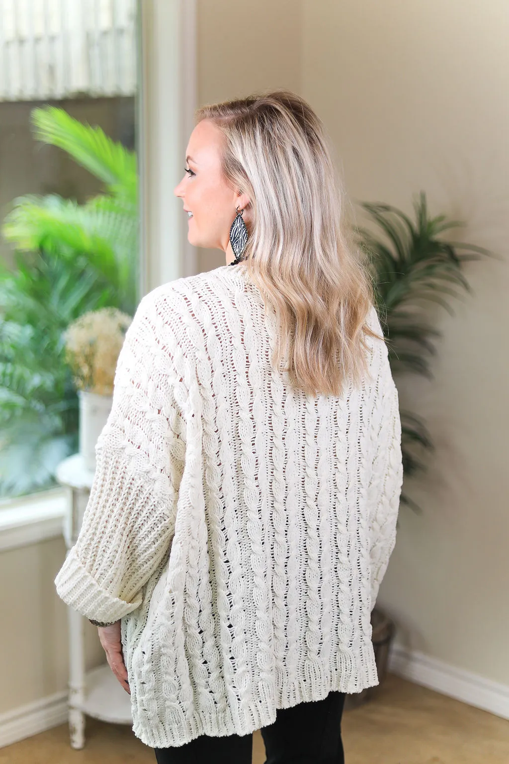 On My Level Chenille Cable Knit Pullover Sweater in Ivory