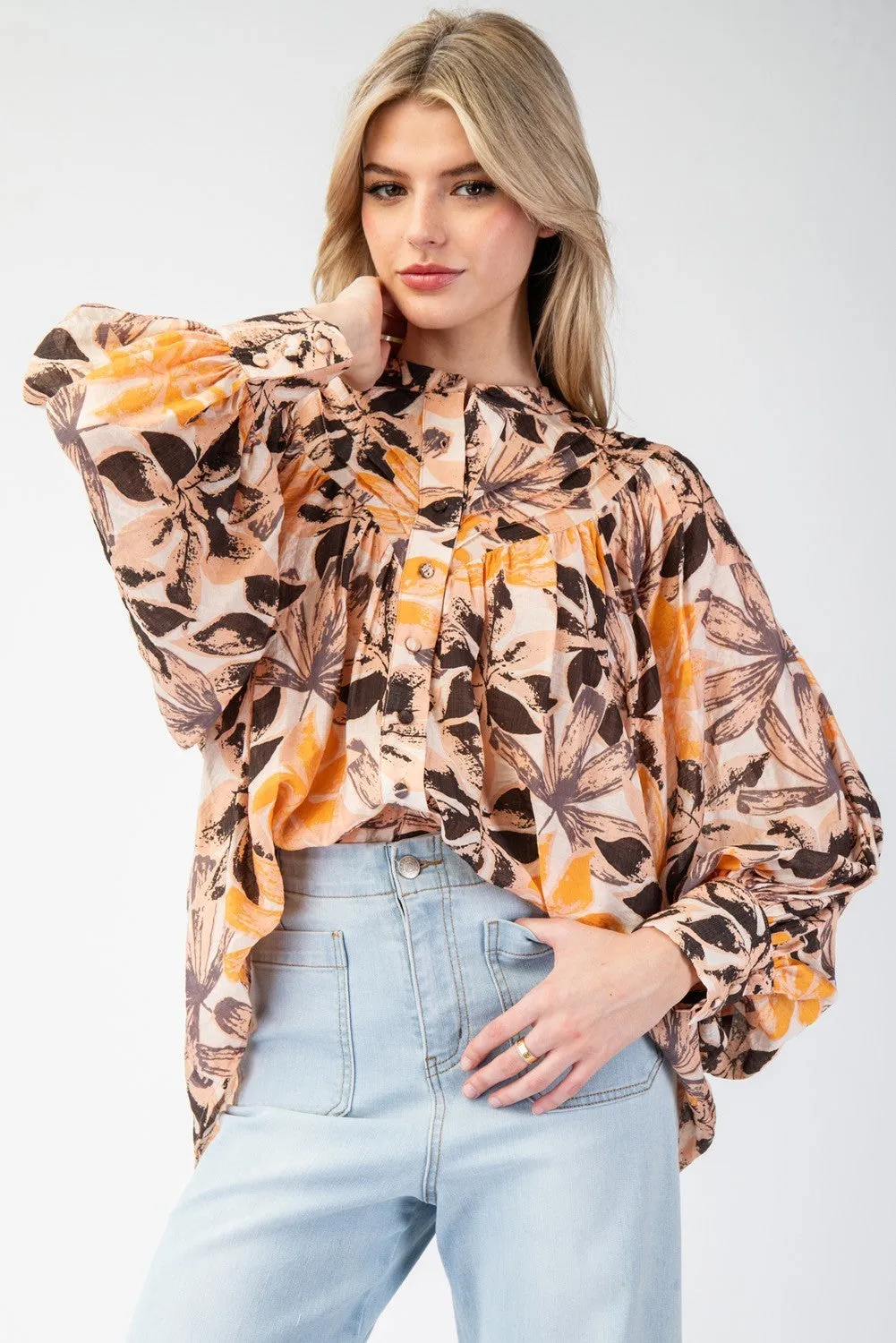 Pinecone Printed Bubble Sleeve Blouse Top *FINAL SALE*