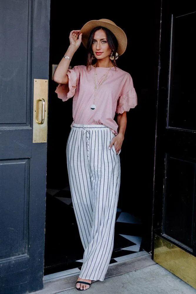 Pretty in Palazzo Striped Linen Bottoms