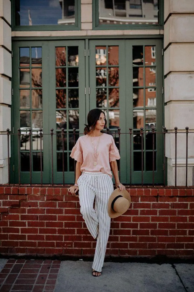 Pretty in Palazzo Striped Linen Bottoms