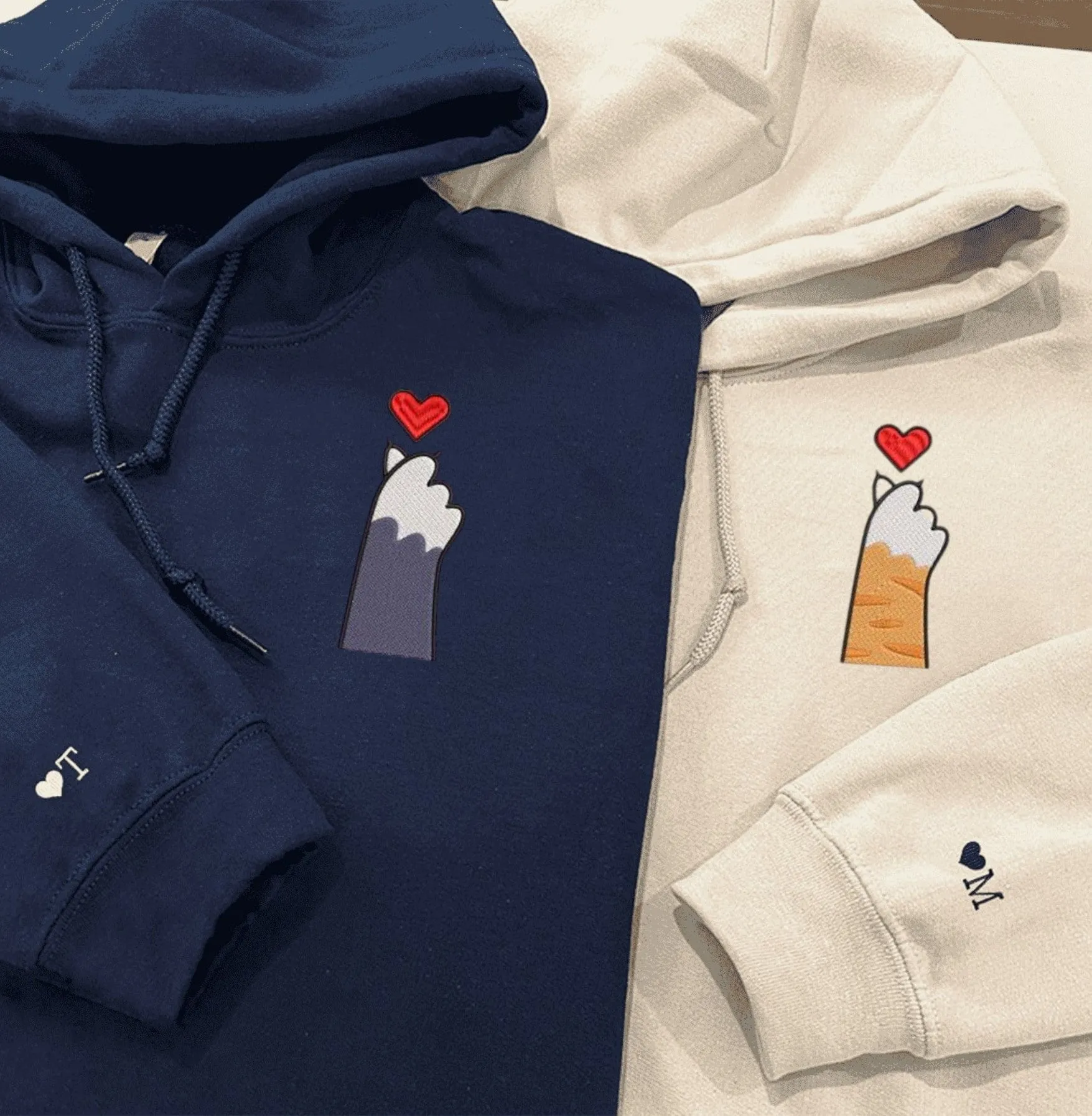 "Cat Paw" Couple Sweatshirts - Personalized Embroidered Hoodies For Couples