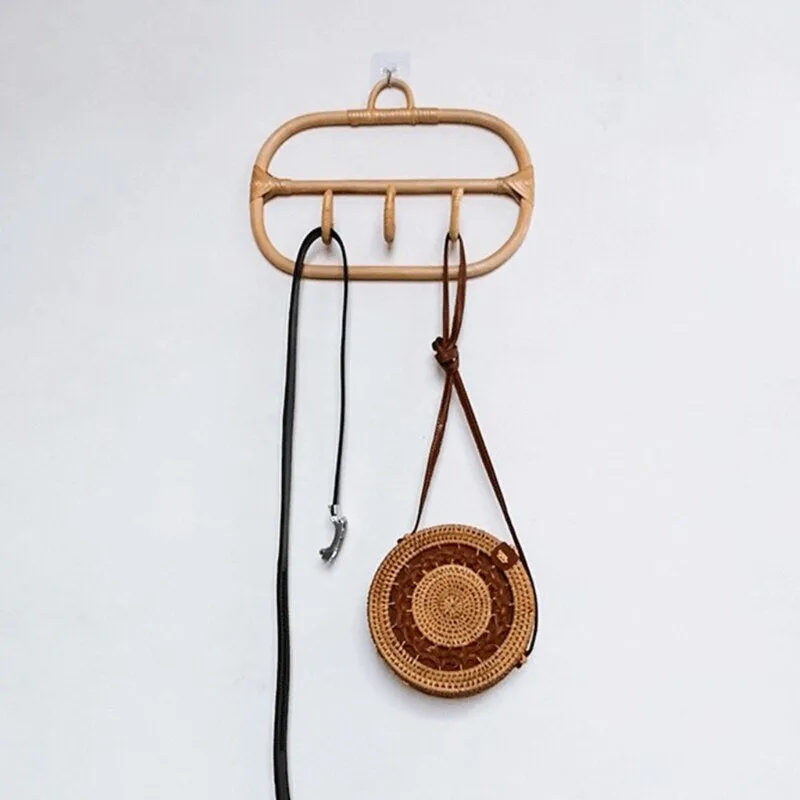 Rattan Hanging Wall Hooks Shelf - Kids Room Home Decor - Boho Hat Kids Clothes Entryway  Organizer - Coat Rack Bathroom Towel Hanger Bedroom