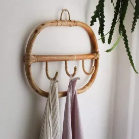 Rattan Hanging Wall Hooks Shelf - Kids Room Home Decor - Boho Hat Kids Clothes Entryway  Organizer - Coat Rack Bathroom Towel Hanger Bedroom