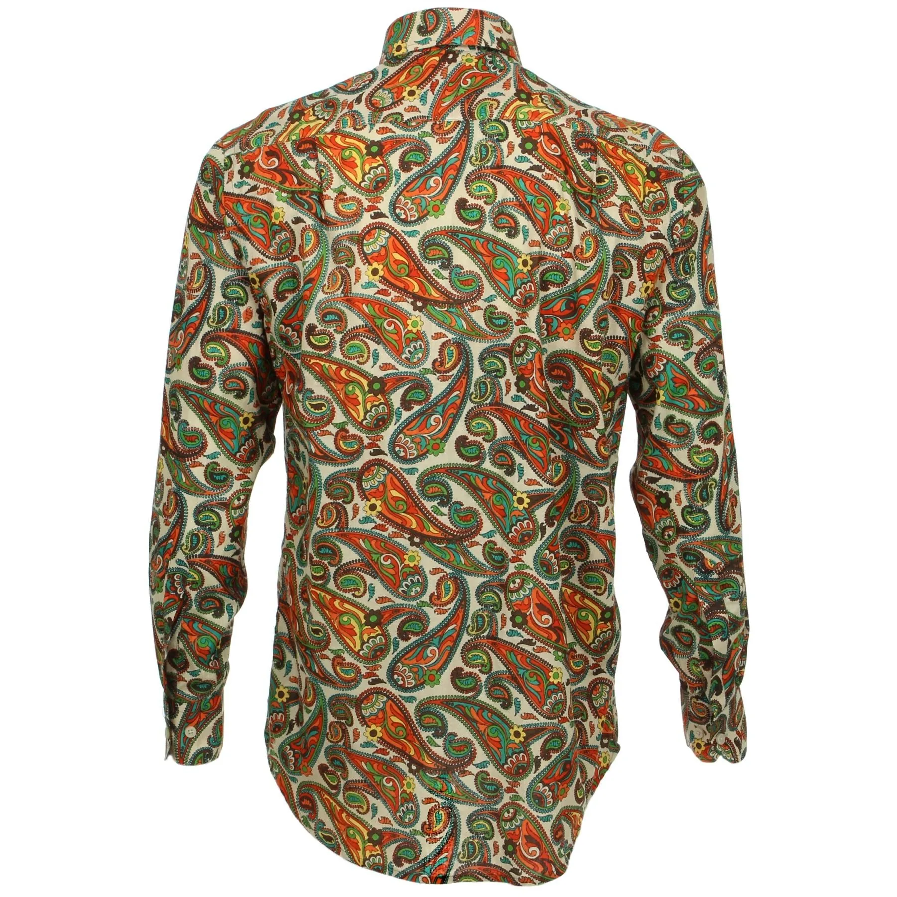 Regular Fit Long Sleeve Shirt - Green & Orange Paisley