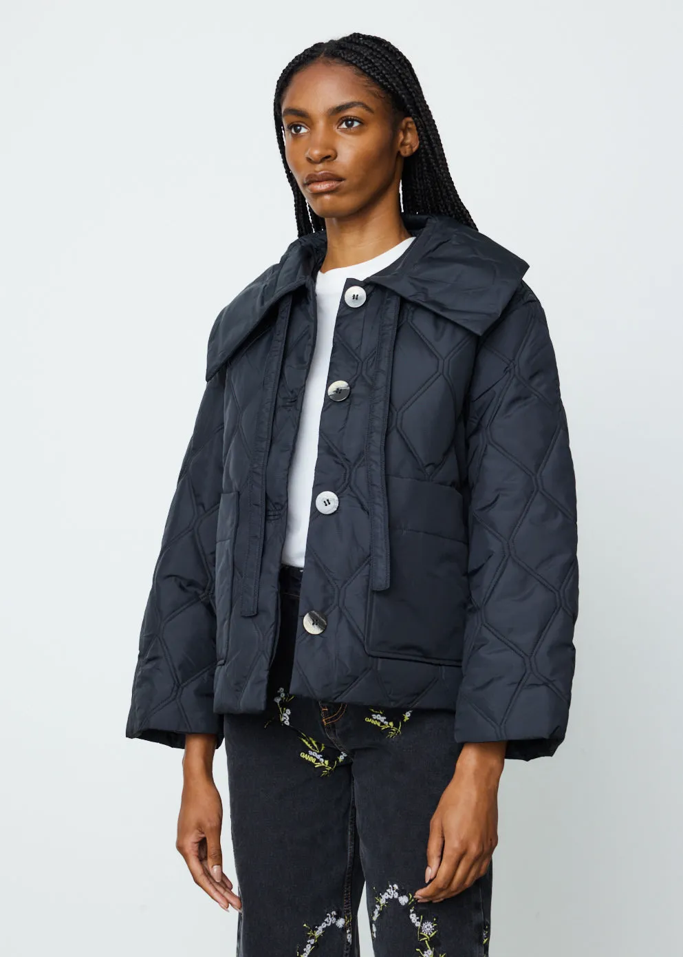 Ripstop Quilt Big Collar Jacket