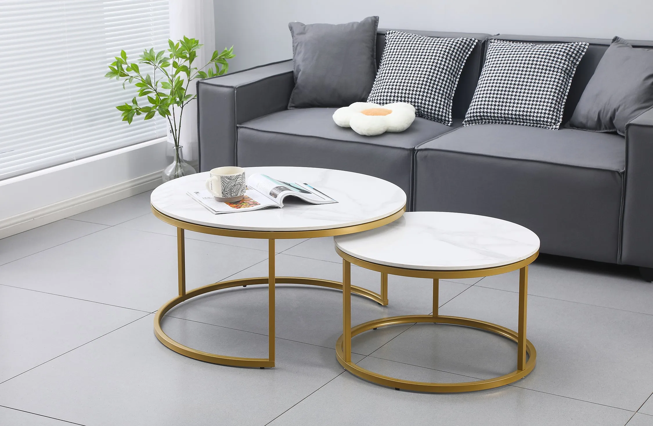 Romana Nesting Coffee Table Set - Black / Champagne Frame - 2 Sizes Available