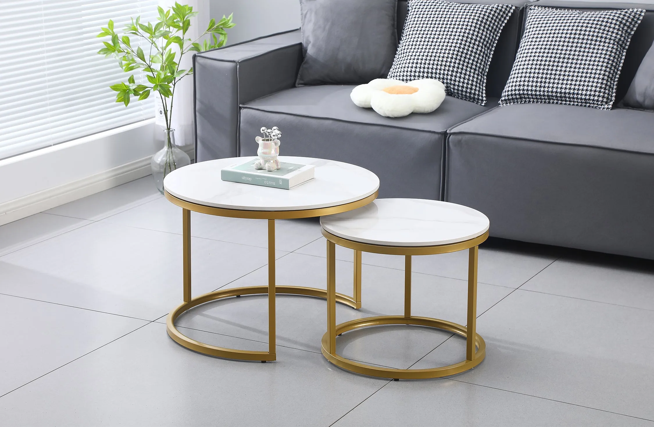 Romana Nesting Coffee Table Set - Black / Champagne Frame - 2 Sizes Available